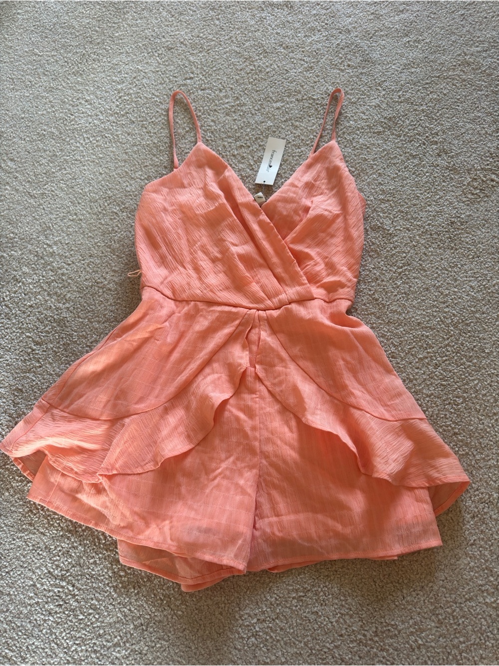 Francesca's Coral Pink Ruffle Romper